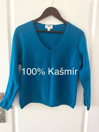 Tyrkysovo modrý kašmírový sveter, s