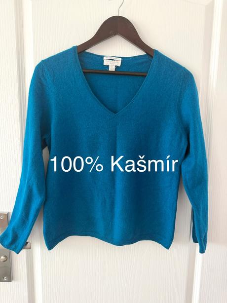 Tyrkysovo modrý kašmírový sveter, s