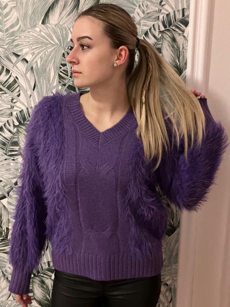 Dámsky huňatý sveter fialový s/m, m / s