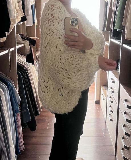 Krémový sveter hand-made, xl