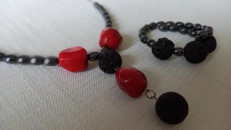Náhrdel. s náram. karneol + hematit + lavovy kamen,