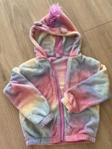Lindex chlpata mikina s kapucnou, dúha, lindex,128