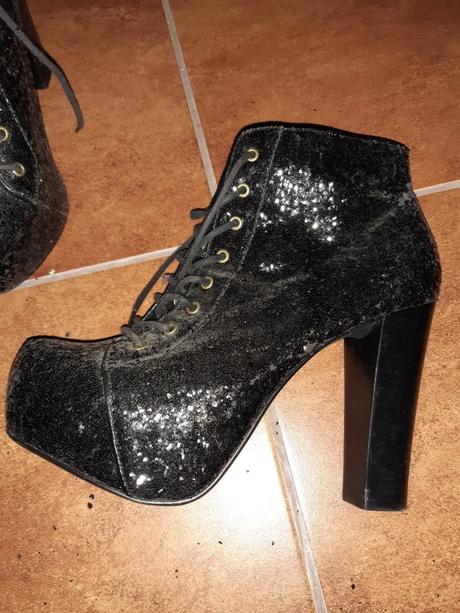 Vysoke členkove čižmičky na platforme, flitrové, 40