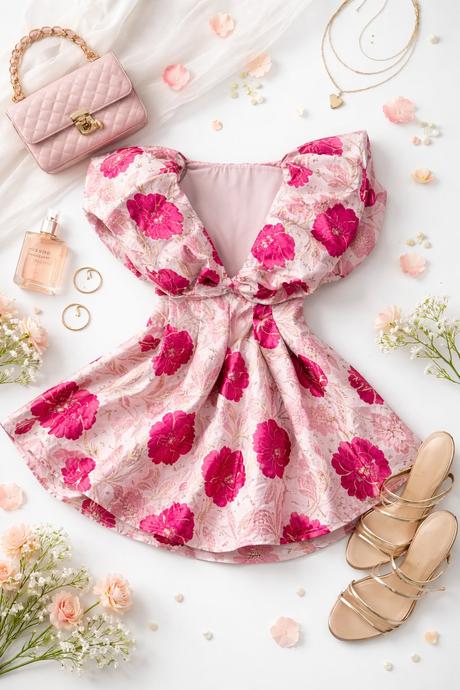 Asos luxe floral jacquard bubble plunge dress in p, xs