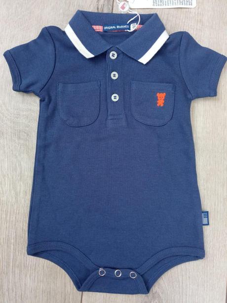 Chlapčenské body krátky rukáv s macíkom (0-3 mes.), original marines,56