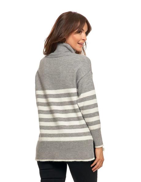 Dámsky pásikavý rolák moraj  sivý pohodlný sveter, l / m / s / xl