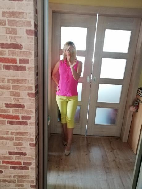 Neónové žlté 3/4 nohavice, veľkosť m, m