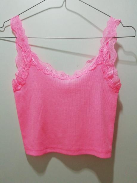 Letné ružové tielko crop s čipkou, george,140