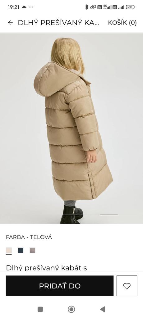 Predám dievčenský dlhý prešívany kabát, reserved,146