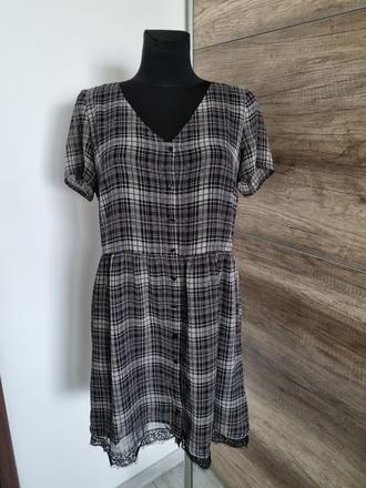 Kárované šaty s čipkovaným lemom, mango,l