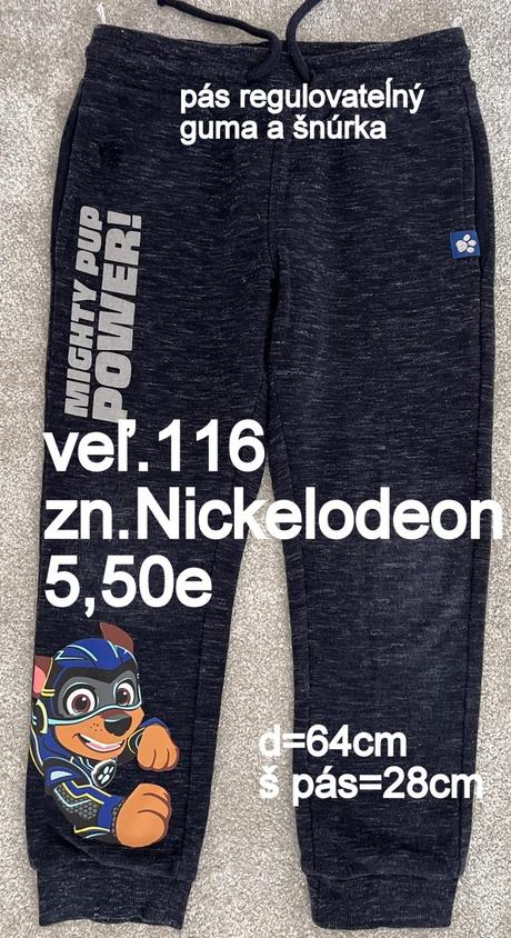 Tepláky veĺ.116, zn.nickelodeon, nickelodeon,116