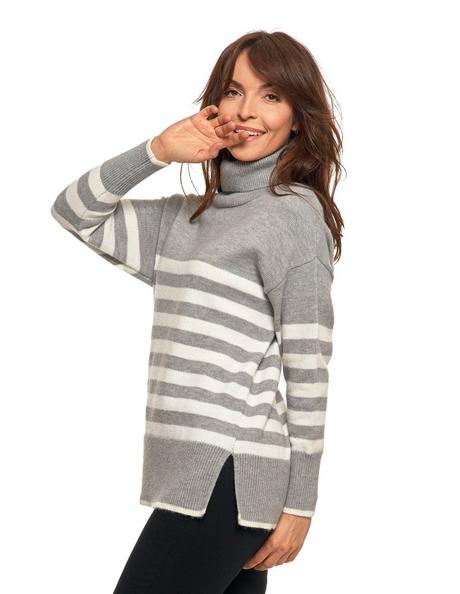 Dámsky pásikavý rolák moraj  sivý pohodlný sveter, l / m / s / xl