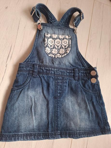 Riflová sukňa na traky s krajkou, f&f,86