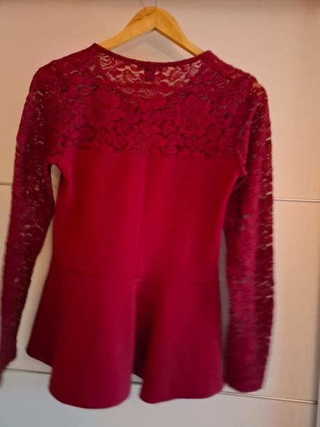 Elegantný top s dlhým rukávom s čipkou, amisu,m