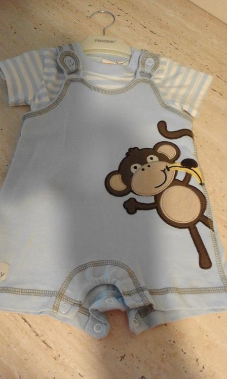 Chlapčenský bledomodrý letný set s opicou, debenhams,62