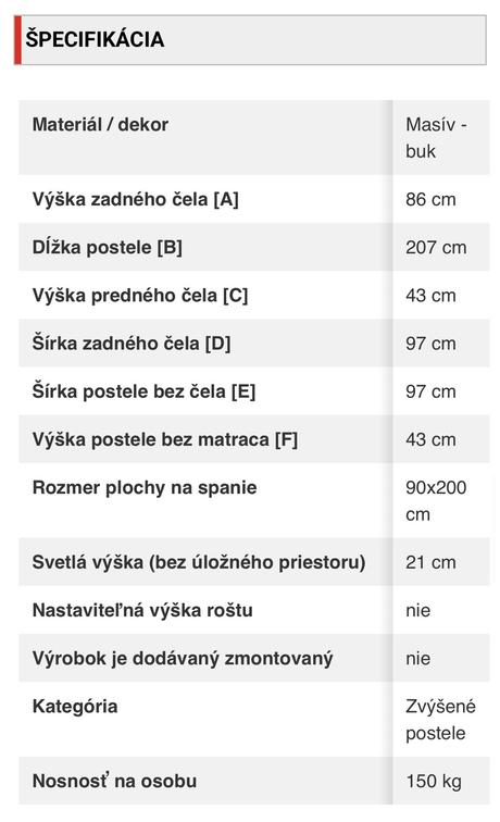 Masívna buková (detská) posteľ s úložným priestoro, šírka (cm): 90,dĺžka (cm): 200