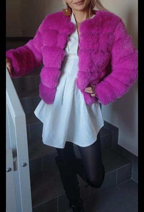 Ružový umelý kožuch, s