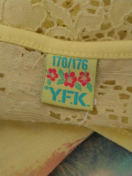Žltý top s farebným motívom a čipkou, y.f.k., m, m