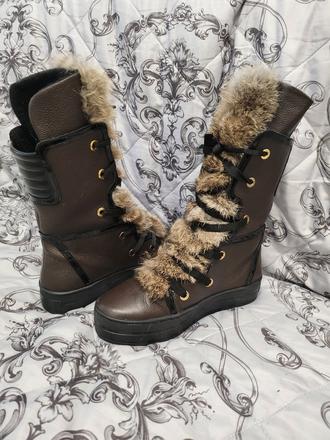 Kozene snehule s kozusinou zo zajaca, hneda farba, 36