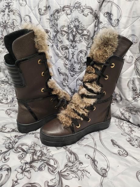 Kozene snehule s kozusinou zo zajaca, hneda farba, 36