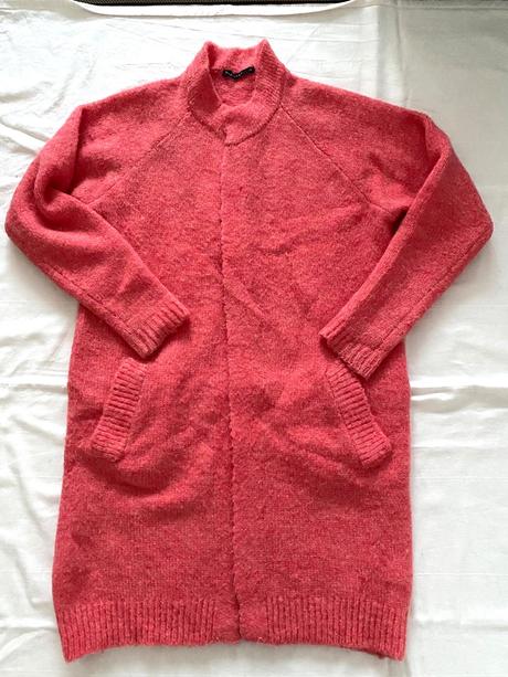 Dlhý marhuľový kardigan s prímesou vlny, m