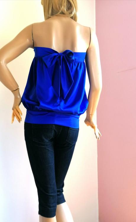Letný top z modrého hodvábu, s