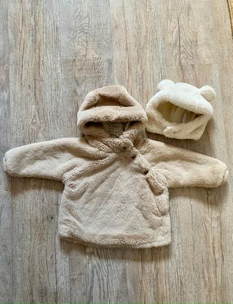 Chlpáčiková bunda + čiapka veľ. 74, zara,74