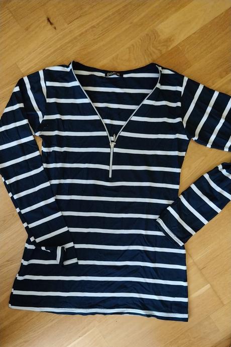 Modré prúžkované tričko so zipsom, s