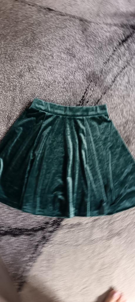 Zamatová, smaragdová sukňa, h&m,xs