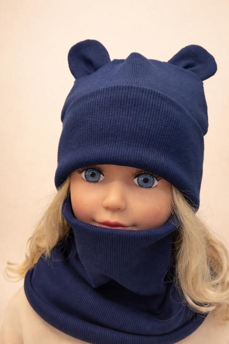 Detský set čiapka + nákrčník s uškami, 74 - 140