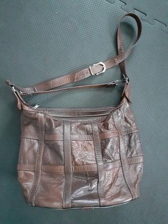 Kožená veľká hnedá kabelka so zipsami s podšívkou, 