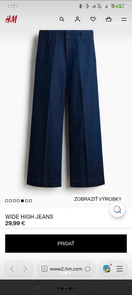 Širokého džínsy s vysokým pásom, h&m,42