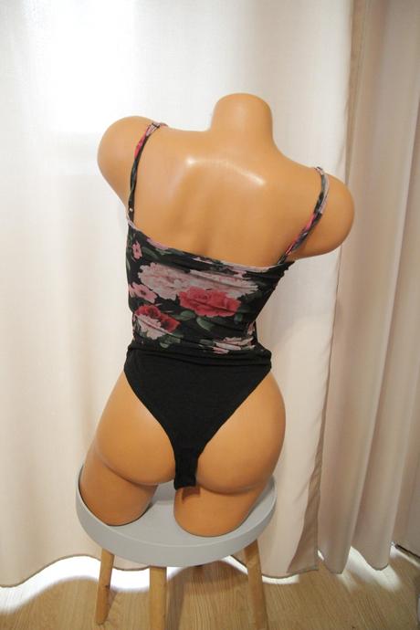 Čierny kvetinový body top, xs, xs