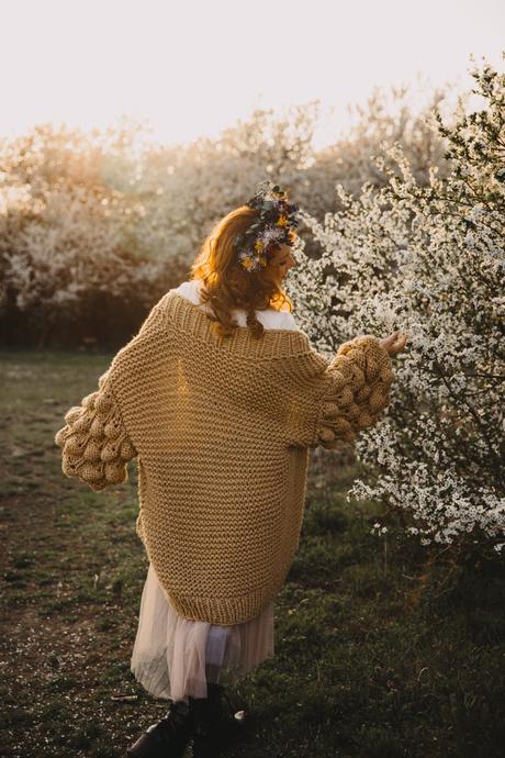 Oversized cardigan s bublinovými rukávmi,akryl, 