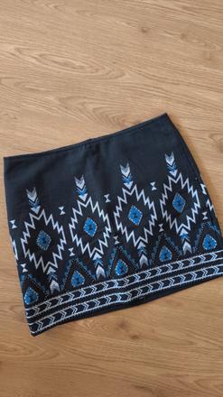 Čierna sukňa s modrými vzormi 38, h&m,m