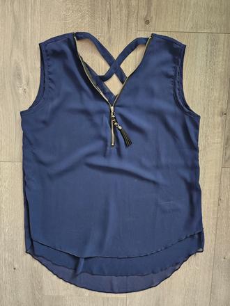 Modré tielko s regulovateľným zipsom a ozdôbkou,