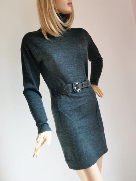 River woods- rolákové šaty s vreckami z merina, m