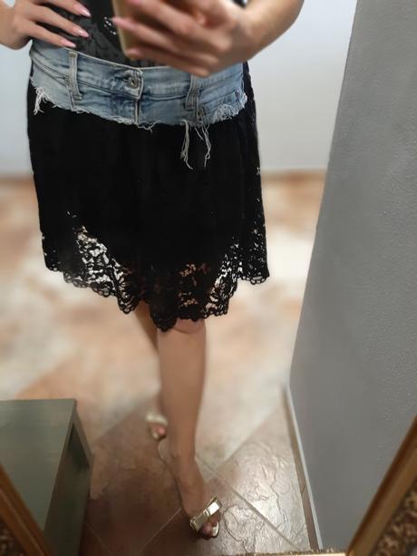 Krajkovana sukňa s riflovinou, m