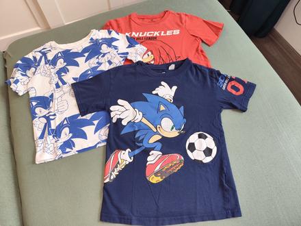 3x tričko ježko sonic + knuckles, h&m,122