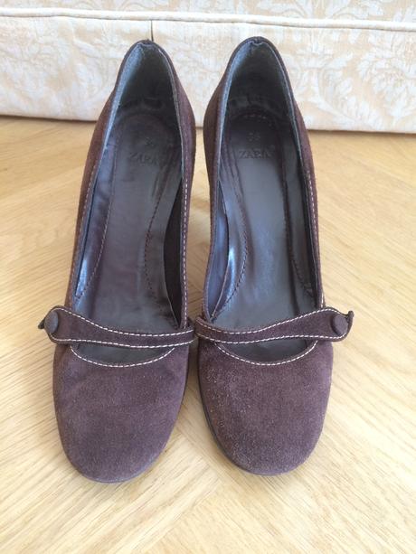 Zara kožené hnedé semišové lodičky, veľ. 35, zara,35