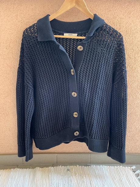 Čierny pletený sveter na gombíky esprit l/xl, esprit,l