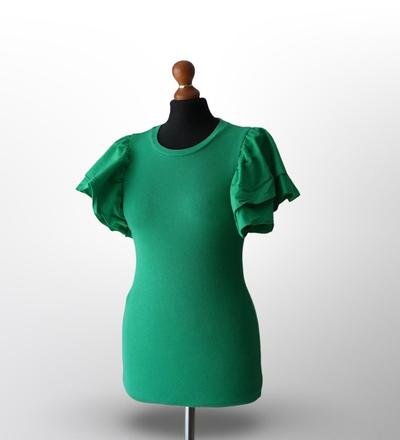 Zelené rebrované tričko s volánovými rukávmi, zara,m