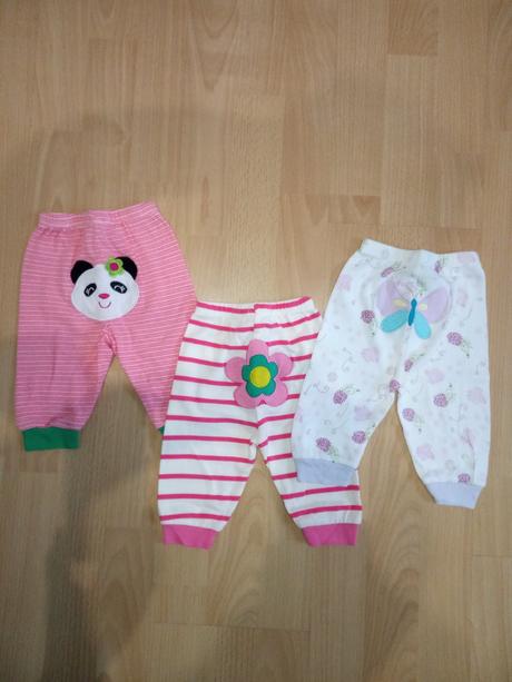 3x nohavice 3-6 mes., 50–62