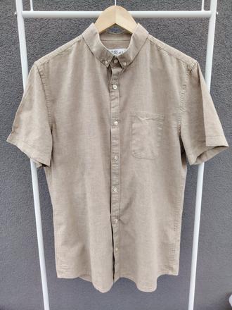 Pánska bledo hnedá košeľa zo zmesi ľanu a bavlny s, takko,m