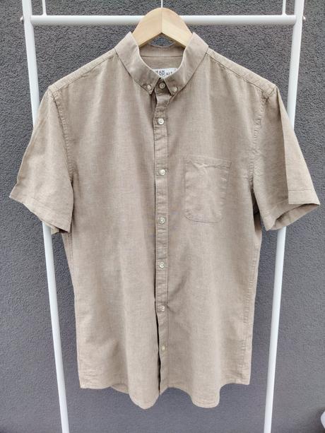 Pánska bledo hnedá košeľa zo zmesi ľanu a bavlny s, takko,m