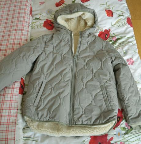 Zimná obojstranná bunda olivova/ kožušina v 164, f&f,164