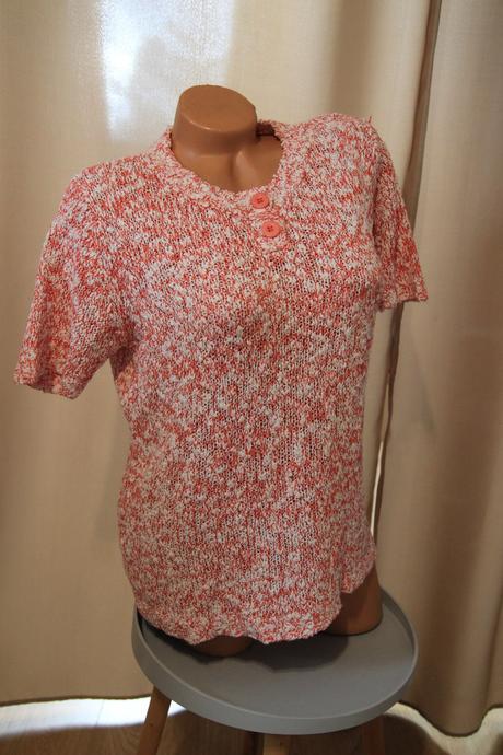 Červeno biely pletený sveter, l/xl, l