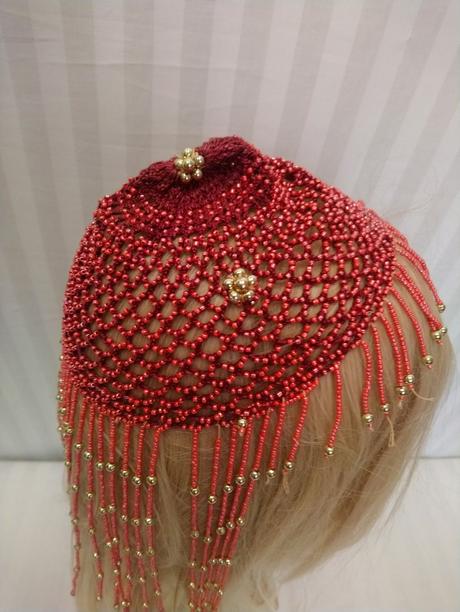 Ružová korálková čiapka, ružové korálky, 