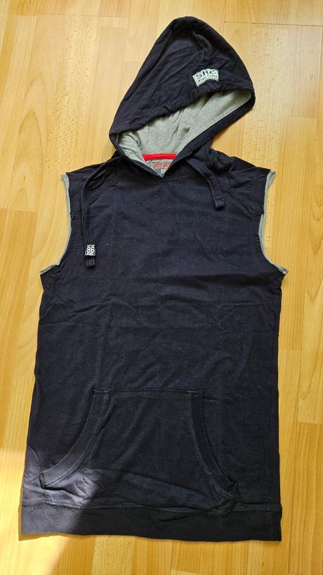 Modre tricko s kapucnou, bez rukavov, vel., s