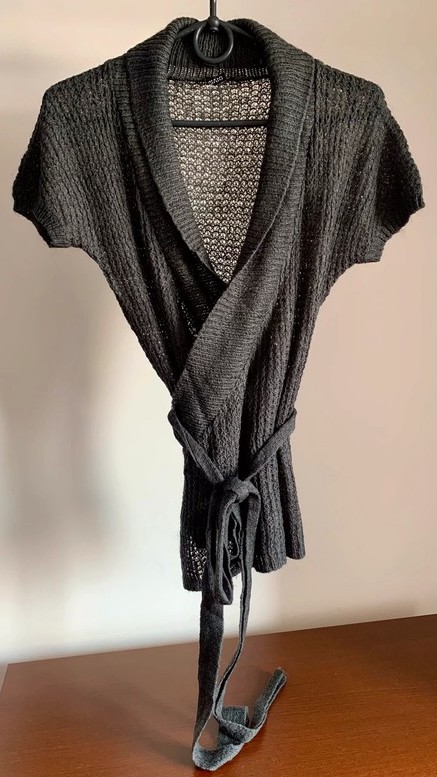 Šedý kratší svetr na zavazování/ kardigan, h&m,xs